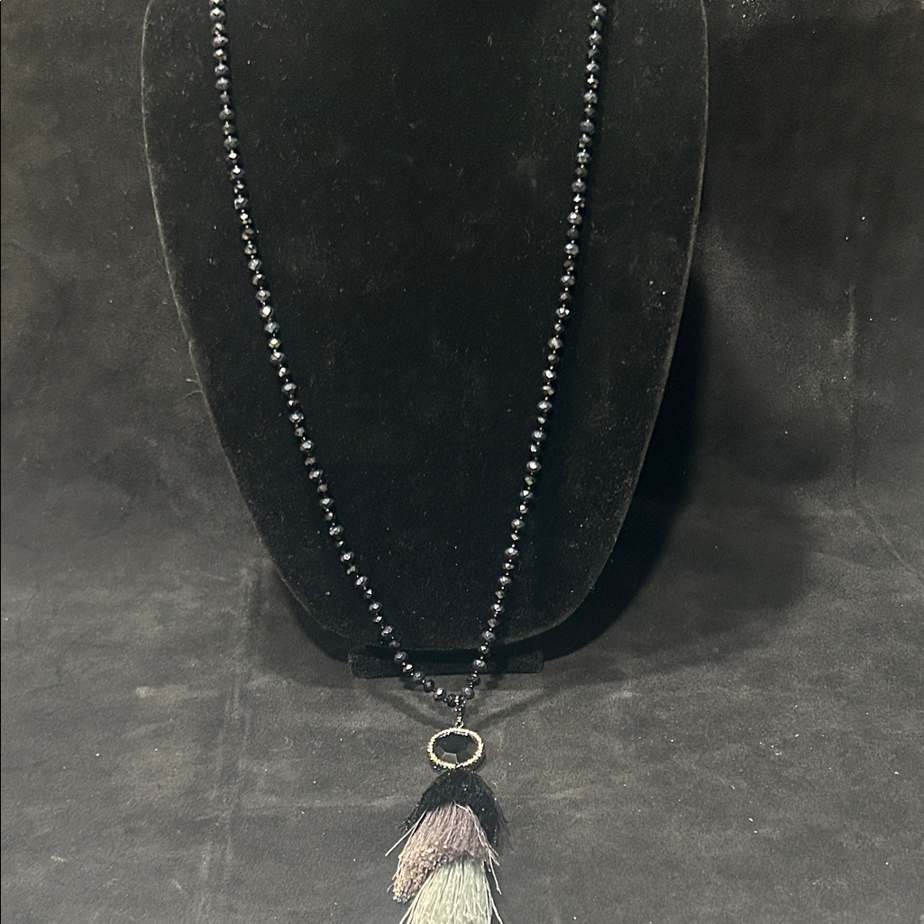 Christopher Banks Black Beaded Necklace With Gradient Tassel 23$